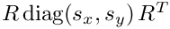 $ R\,\mathrm{diag}(s_x,s_y)\,R^{T} $